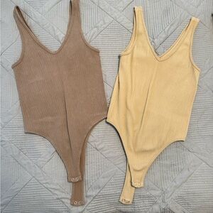 Women’s Ribbed One Piece Set - Brown and Tan